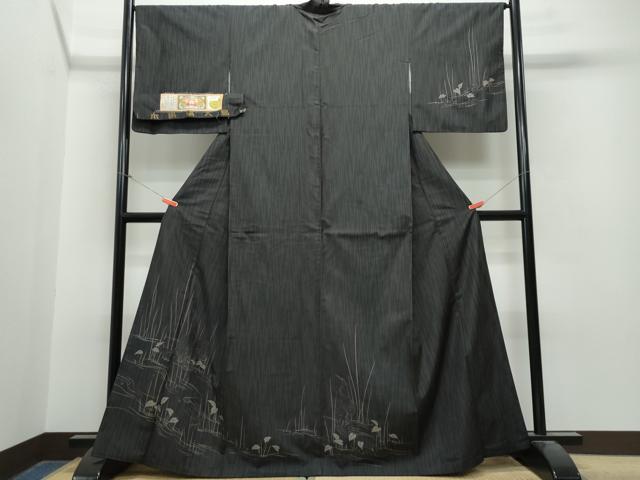 平和屋着物●訪問着　本場縞大島紬　武島織物謹製　休み鳥枝葉文　証紙付き　正絹　逸品　CAAS8715vf