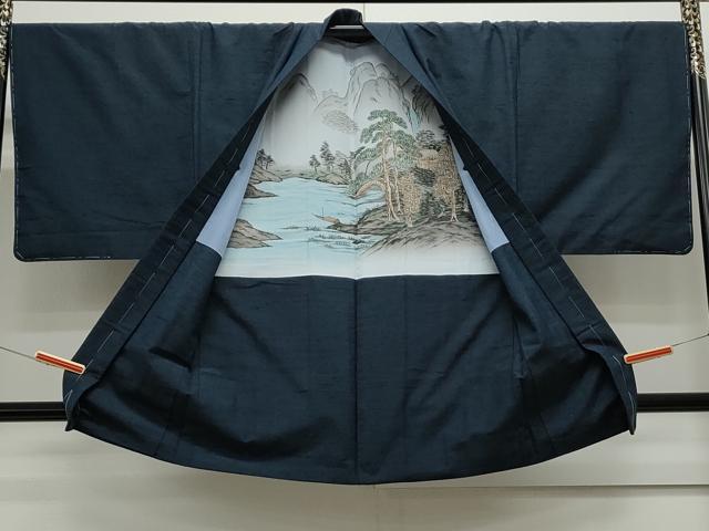 平和屋着物○男性 紬 色無地 留紺色 正絹 逸品 未使用 CAAS7029yc 