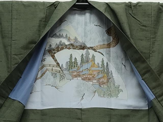 平和屋着物○真綿華峰紬 アンサンブル 色無地 麹塵色 反端