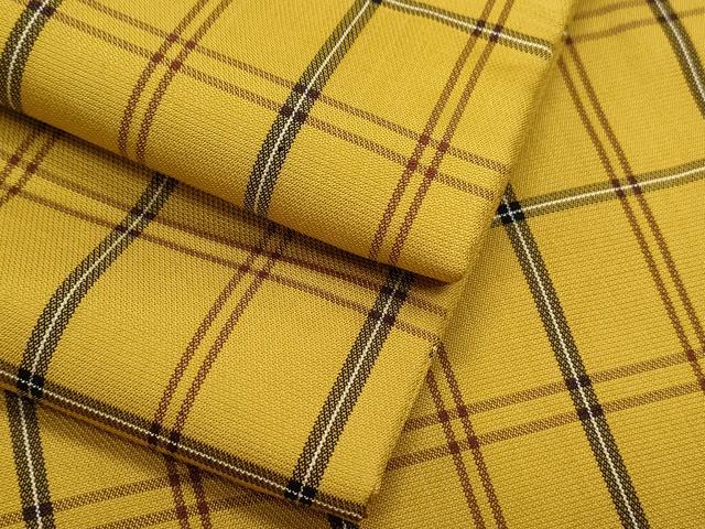 平和屋着物●本場黄八丈　綾織　紬　格子文　正絹　逸品　CAAS9214th