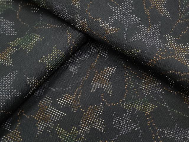 平和屋着物●本場大島紬　9マルキ　泥染め　蔦の葉文　正絹　逸品　CAAS9227th