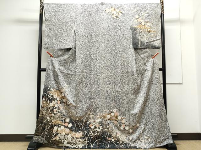 平和屋着物○訪問着 草花文 たたき染め 金彩 正絹 逸品 CAAV6690vf