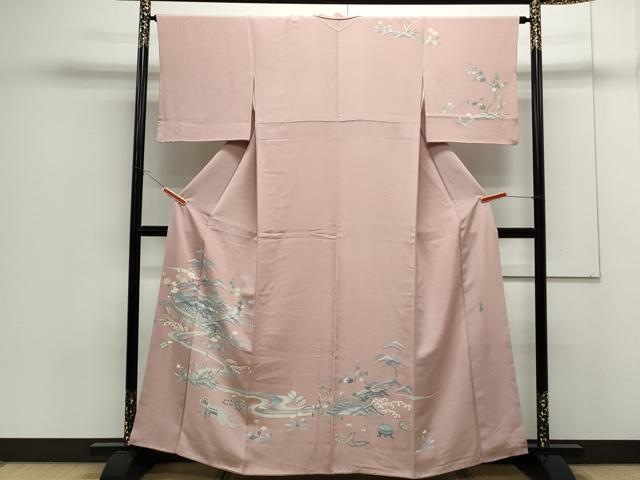 平和屋着物●名門・上野家　上野街子　清染居　訪問着　風景流水草花文　正絹　逸品　CAAS9321th