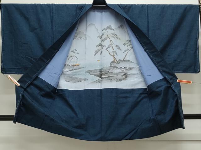 平和屋着物○男性 紬 アンサンブル 濃紺色 正絹 逸品 CAAV6430vf