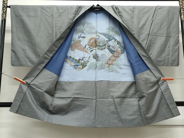 平和屋着物○男性 お召 アンサンブル 亀甲文様 正絹 逸品 BAAO1922pk