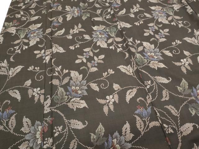 平和屋着物○本場大島紬 7マルキ 泥染め 花唐草文 正絹 逸品 CAAQ9125vf