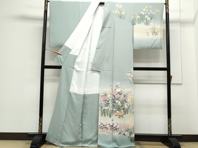 平和屋着物●訪問着　友禅　作家物　鴛鴦草花文　暈し染め　正絹　逸品　CAAS9359th