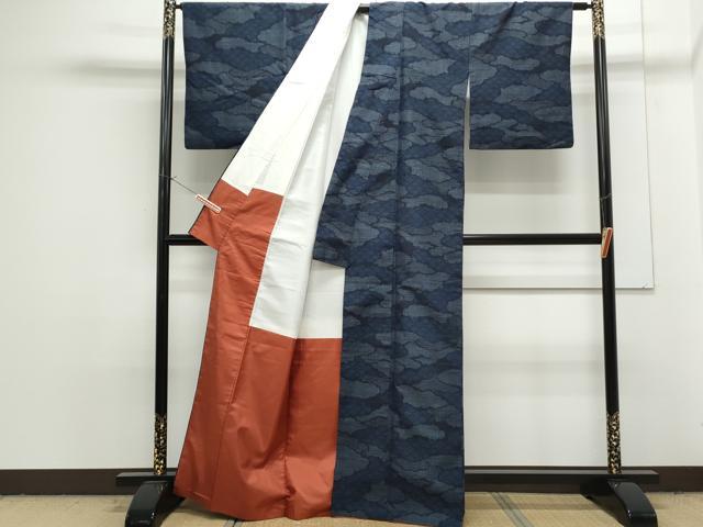 平和屋着物●結城紬　80亀甲　雲重ね文　正絹　逸品　CAAS9371th 平和屋着物○結城紬 80亀甲 雲重ね文 正絹 逸品 CAAS9371th