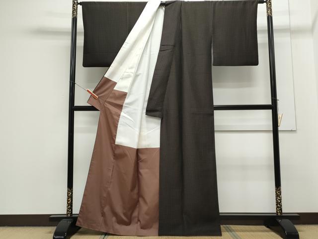 平和屋着物○上質な紬 格子文 正絹 逸品 CAAS9384th