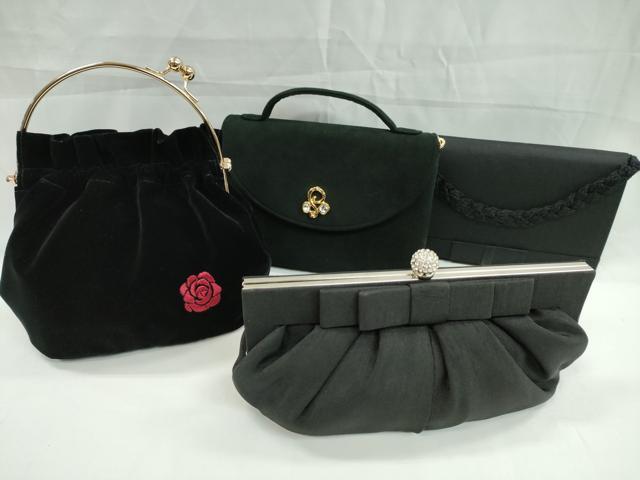 平和屋着物▼和装小物　ファッション小物　バッグまとめて４点　ハンドバッグ　刺繍　黒　逸品　CAAS9991ju