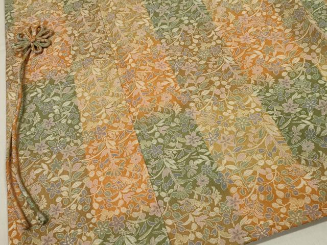 平和屋着物＃道中着 お召地 草花文 ロング丈 正絹 逸品 CAAT0455dy