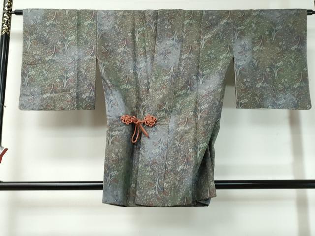 平和屋着物＃道中着　お召地　草花文　金糸　正絹　逸品　未使用　CAAT0472dy