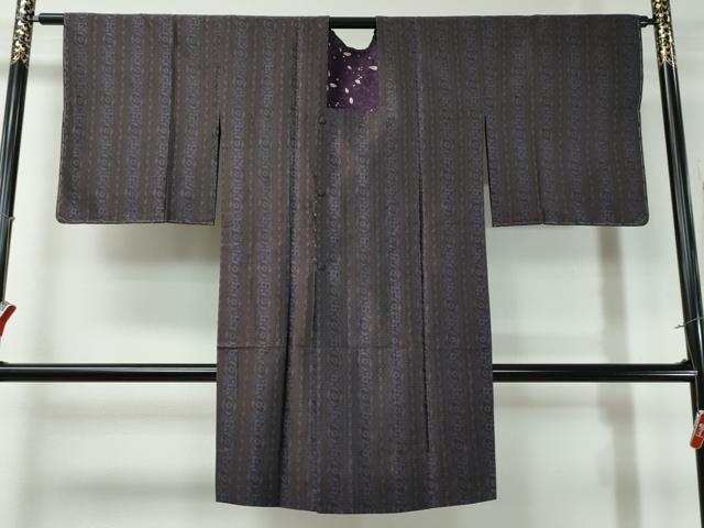 平和屋着物＃道行コート　お召地　草花間道　ロング丈　正絹　逸品　未使用　CAAT0473dy