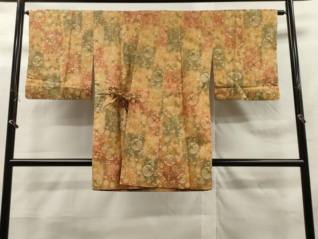 平和屋着物＃道中着　お召地　花鳥丸文　ロング丈　正絹　逸品　CAAT0498dy