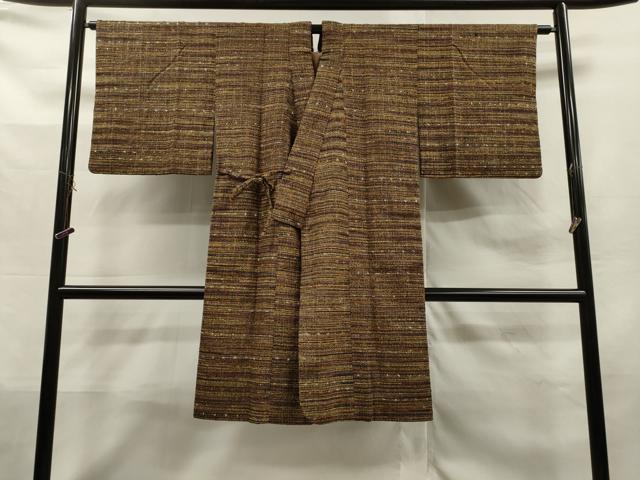 平和屋着物＃道中着　紬地　横段文　ロング丈　正絹　逸品　CAAT0500dy