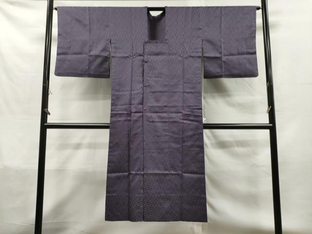 平和屋着物▽道行コート　雨コート　単衣　麻の葉地紋　葡萄鼠色　ロング丈　正絹　逸品　CAAT0528dy