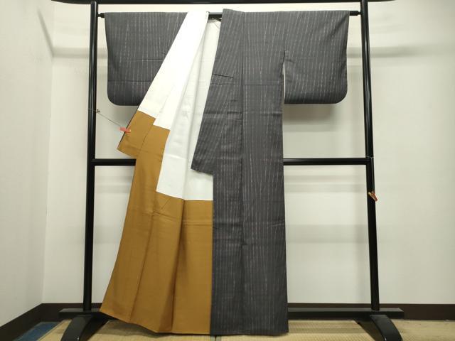 平和屋着物●伝統工芸士　七代目　吉澤与市　紬　変わり縞　正絹　逸品　AABG4741fy 平和屋着物○伝統工芸士 七代目 吉澤与市 紬 変わり縞 正絹 逸品