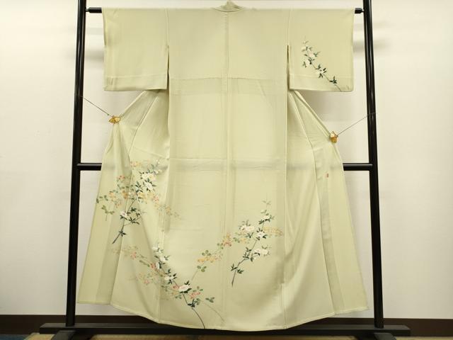 平和屋着物▽本加賀友禅作家　南克治　訪問着　単衣　枝花文　正絹　逸品　CAAT0736dy