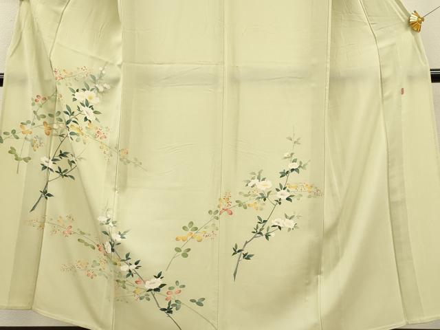 平和屋着物▽本加賀友禅作家　南克治　訪問着　単衣　枝花文　正絹　逸品　CAAT0736dy_1