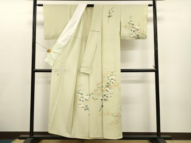 平和屋着物▽本加賀友禅作家　南克治　訪問着　単衣　枝花文　正絹　逸品　CAAT0736dy_2