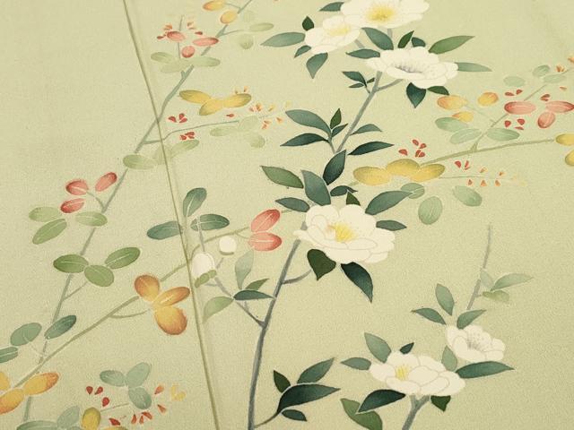 平和屋着物▽本加賀友禅作家　南克治　訪問着　単衣　枝花文　正絹　逸品　CAAT0736dy_3