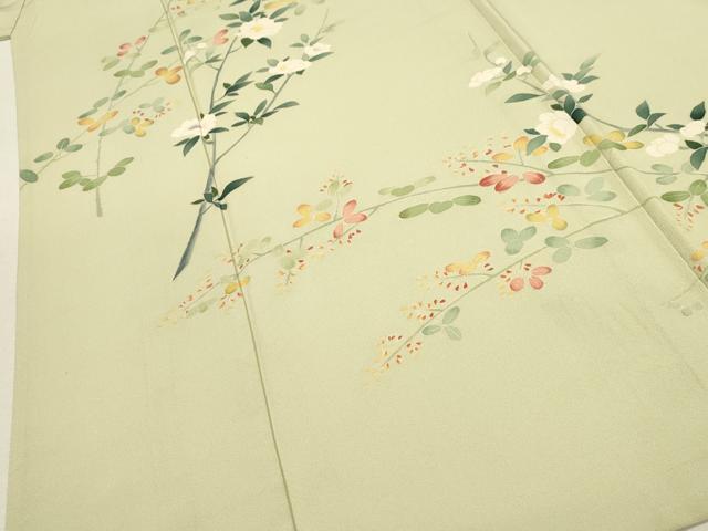 平和屋着物▽本加賀友禅作家　南克治　訪問着　単衣　枝花文　正絹　逸品　CAAT0736dy_4