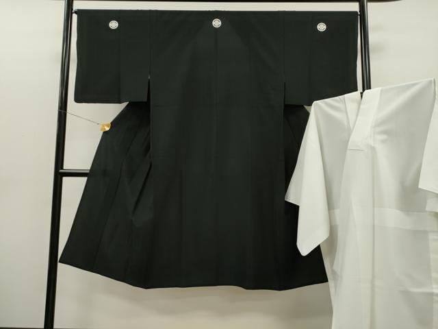 平和屋着物▽男性　黒紋付　単衣　長襦袢セット　洗える着物　CAAT0738dy
