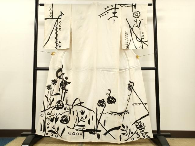 平和屋着物▽訪問着　単衣　吉祥花文　銀彩　鬼しぼ縮緬　正絹　逸品　CAAT0742dy