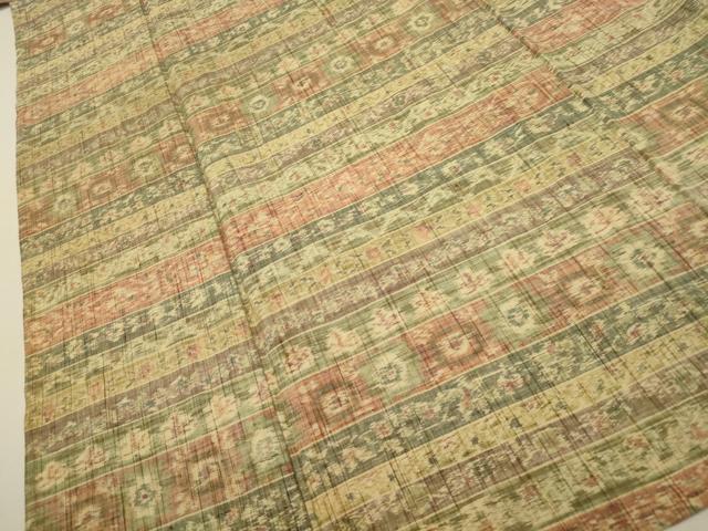 平和屋着物▽上質な紬　単衣　横段草花文　正絹　逸品　CAAT0750dy 平和屋着物▽上質な紬 単衣 横段草花文 正絹 逸品 CAAT0750dyの通販 by