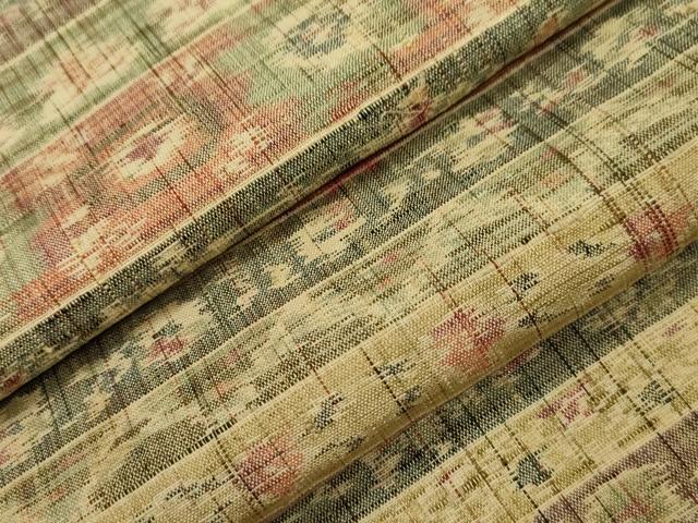 平和屋着物▽上質な紬　単衣　横段草花文　正絹　逸品　CAAT0750dy