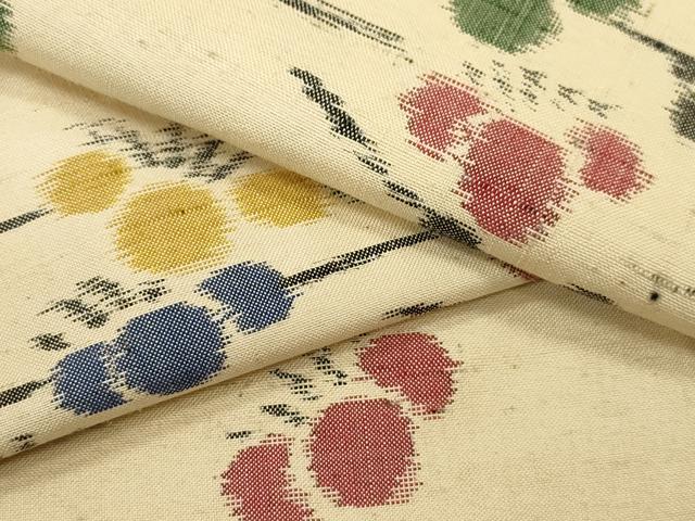 平和屋着物▽上質な紬　単衣　枝梅文　正絹　逸品　CAAT0752dy