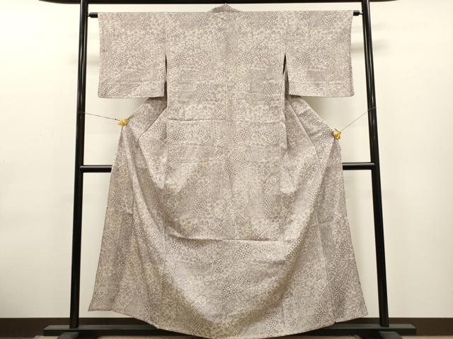 平和屋着物▽上質な小紋　単衣　切嵌草花文　西武百貨店扱い　正絹　逸品　CAAT0754dy