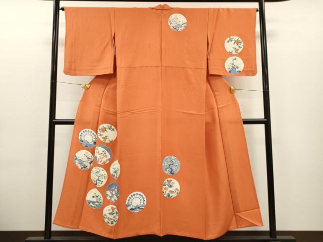 平和屋着物▽訪問着　単衣　草花丸文　正絹　逸品　CAAT0772dy