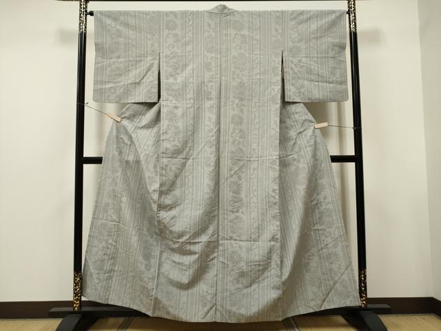 平和屋着物▽結城紬　奥順　はたおり娘　単衣　80亀甲　花唐草間道　正絹　逸品　CAAT0792dy 平和屋着物▽結城紬 奥順 はたおり娘 単衣 80亀甲 花