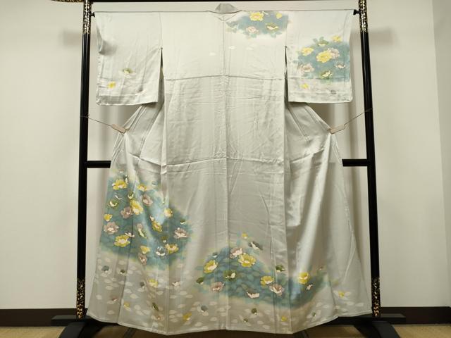 平和屋着物▽訪問着　単衣　草花文　暈し染め　金彩　正絹　逸品　CAAT0800dy