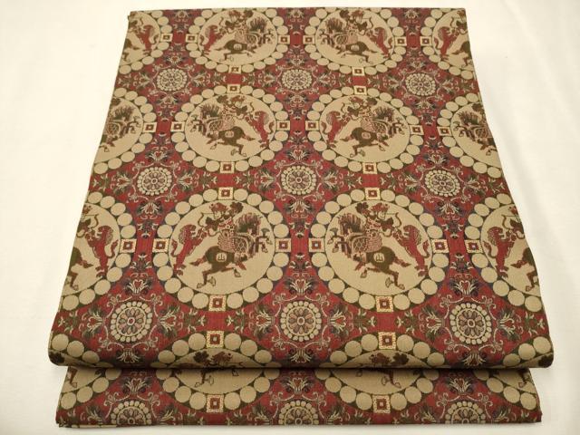 平和屋着物●龍村美術織物　九寸開き名古屋帯　獅子狩文錦　金糸　正絹　逸品　CAAT0809hy