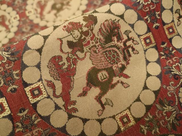 平和屋着物●龍村美術織物　九寸開き名古屋帯　獅子狩文錦　金糸　正絹　逸品　CAAT0809hy 平和屋着物○龍村美術織物 九寸開き名古屋帯 獅子狩文錦