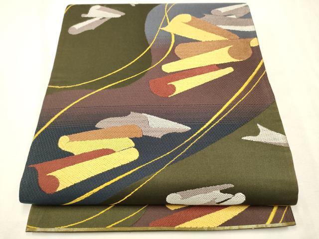 平和屋着物●六通柄袋帯　流水絵巻文　正絹　逸品　CAAT0848hy