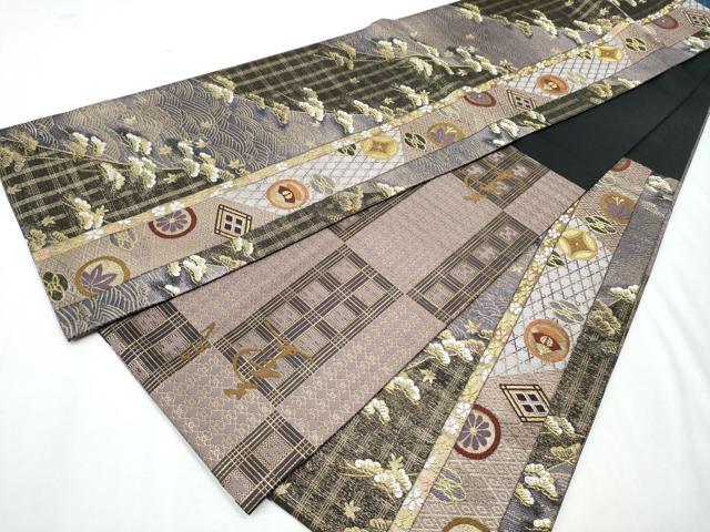 平和屋着物○人間国宝 七代 尾上菊五郎 六通柄袋帯 流水