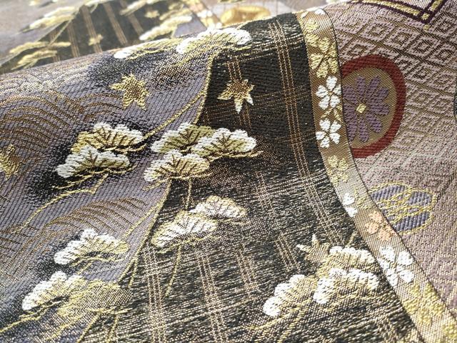 平和屋着物○人間国宝 七代 尾上菊五郎 六通柄袋帯 流水