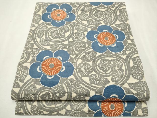 平和屋着物●九寸開き名古屋帯　紬地　松畑染め　花唐草文　正絹　逸品　CAAT0894hy
