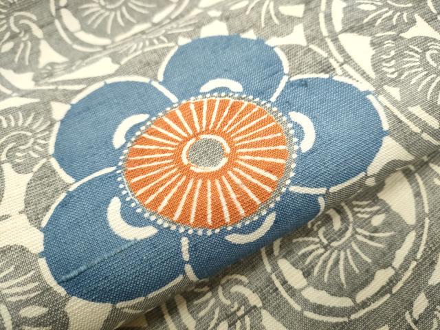 平和屋着物○九寸開き名古屋帯 紬地 松畑染め 花唐草