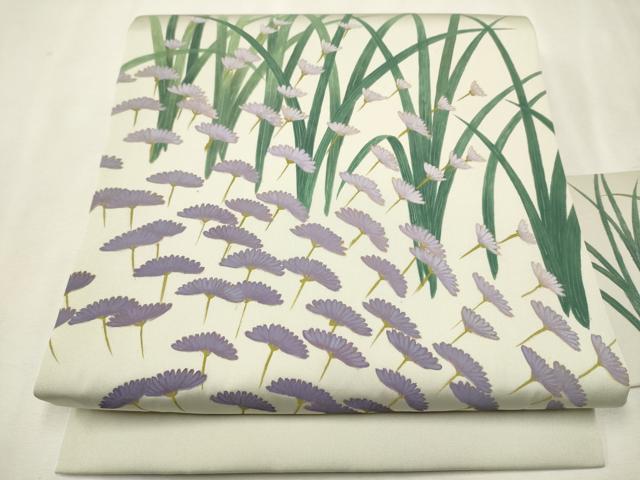 平和屋着物●塩瀬　九寸名古屋帯　作家物　裏菊文　正絹　逸品　CAAT0906hy