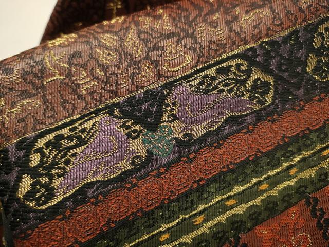 平和屋着物○九寸名古屋帯 横段吉祥文 黒地 金糸 正絹 逸品