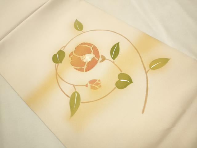 平和屋着物○塩瀬 九寸開き名古屋帯 駒刺繍 花唐草文 金彩