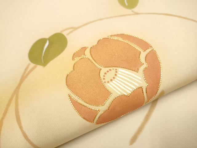 平和屋着物●塩瀬　九寸開き名古屋帯　駒刺繍　花唐草文　金彩　正絹　逸品　CAAT0933hy 平和屋着物○塩瀬 九寸開き名古屋帯 駒刺繍 花唐草文 金彩