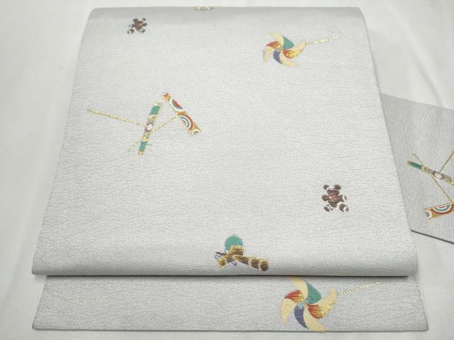 平和屋着物●九寸名古屋帯　唐織　玩具文　金糸　正絹　逸品　CAAT0943hy