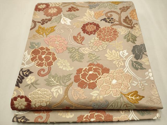 平和屋着物●六通柄袋帯　唐織　花唐草文　金糸　正絹　逸品　CAAT0961hy