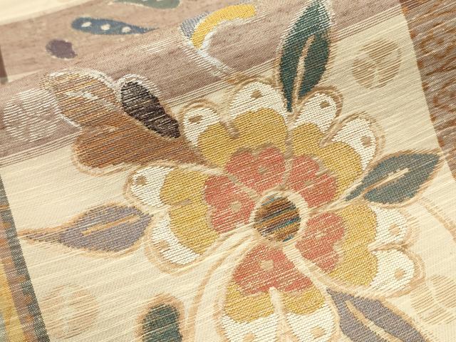 平和屋着物●六通柄袋帯　紬地　草花文　金銀糸　正絹　逸品　CAAT0972hy 平和屋着物○六通柄袋帯 紬地 草花文 金銀糸 正絹 逸品