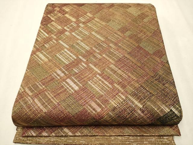 平和屋着物●ひなや工房　くむ・あむ・おる　伊豆蔵明彦　全通柄袋帯　変わり市松文　金糸　正絹　逸品　CAAT0979hy